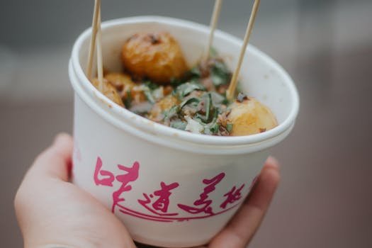 Chinese Street Food in Paper Bowl